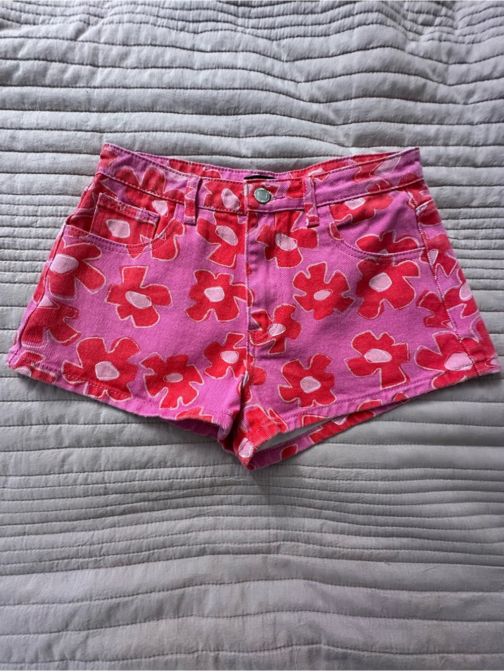 PRETTYLITTLETHING Pink Floral Denim Shorts